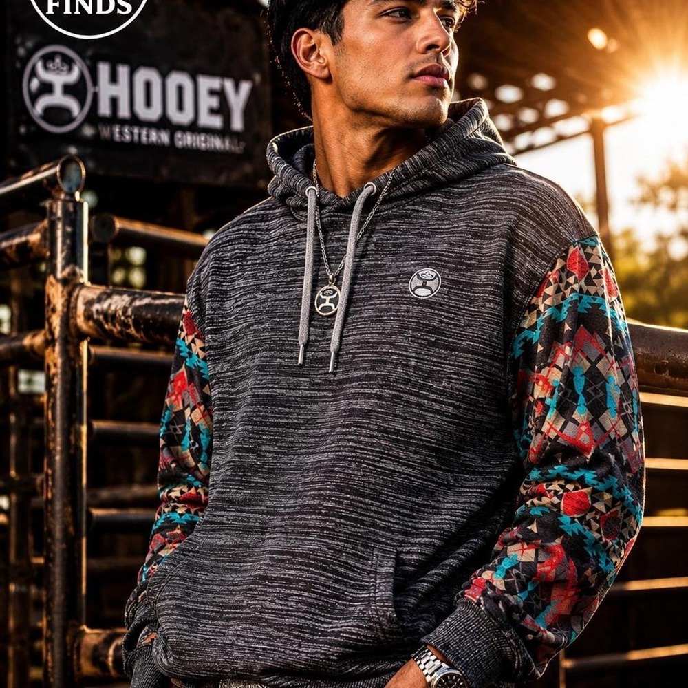 Hooey Men's Medium Pullover Hoodie Southwestern Aztec Western Rodeo Cowboy Gray